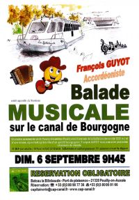 Balade musicale sur le canal de Bourgogne. Le dimanche 6 septembre 2015 à Pouilly en Auxois. Cote-dor.  09H45